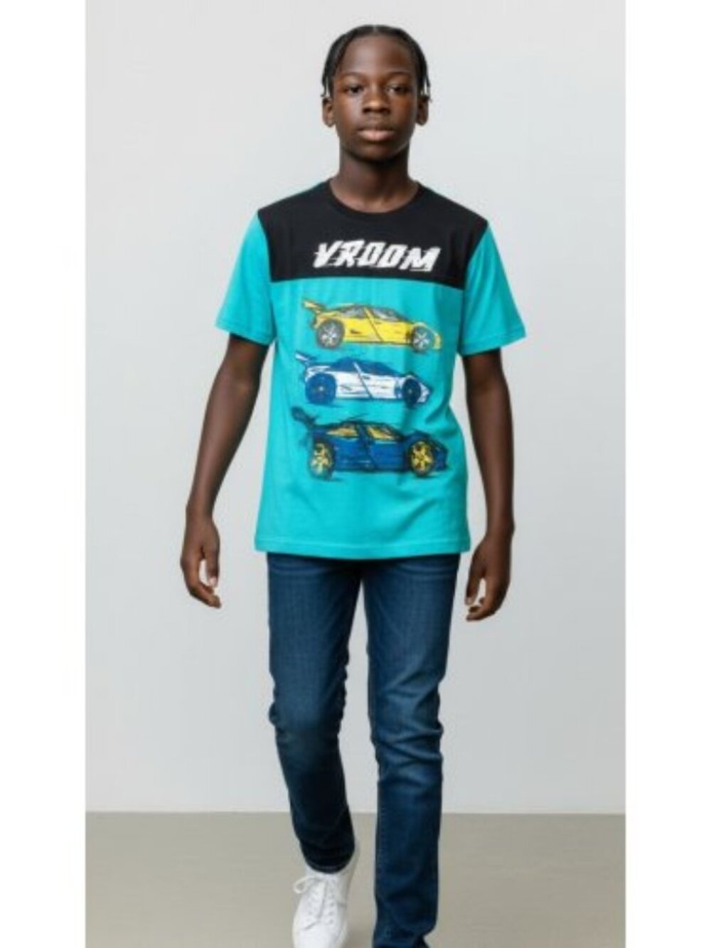 365 KIDS Blue and Black VROOM Race Car Short Sleeved Top Boys Size 8